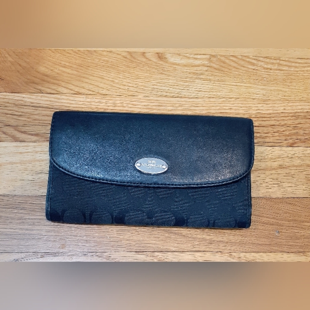 Coach Slim Envelope Wallet F53617 Signature Canvas Black Leather Trim OS Coach